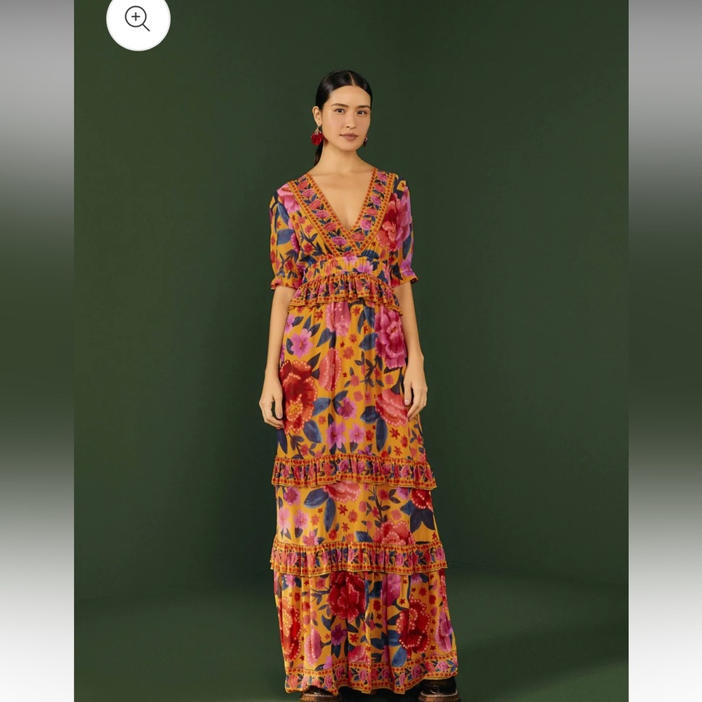 Wedding Season! FARM Rio Yellow Floral Dream Maxi Dress Size Small